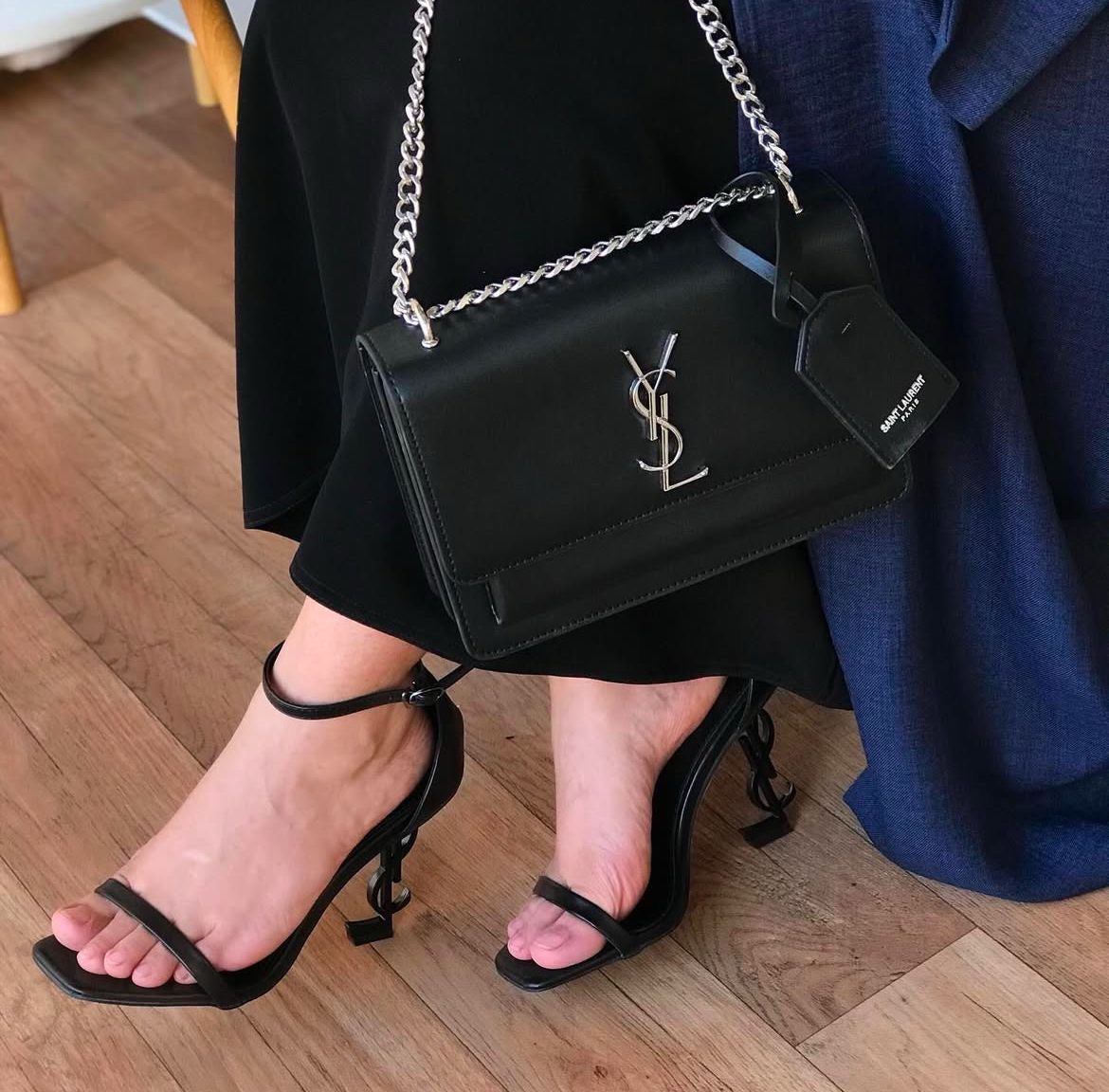 Saint Laurent Sunset Ladies Bag (Black/Silver)