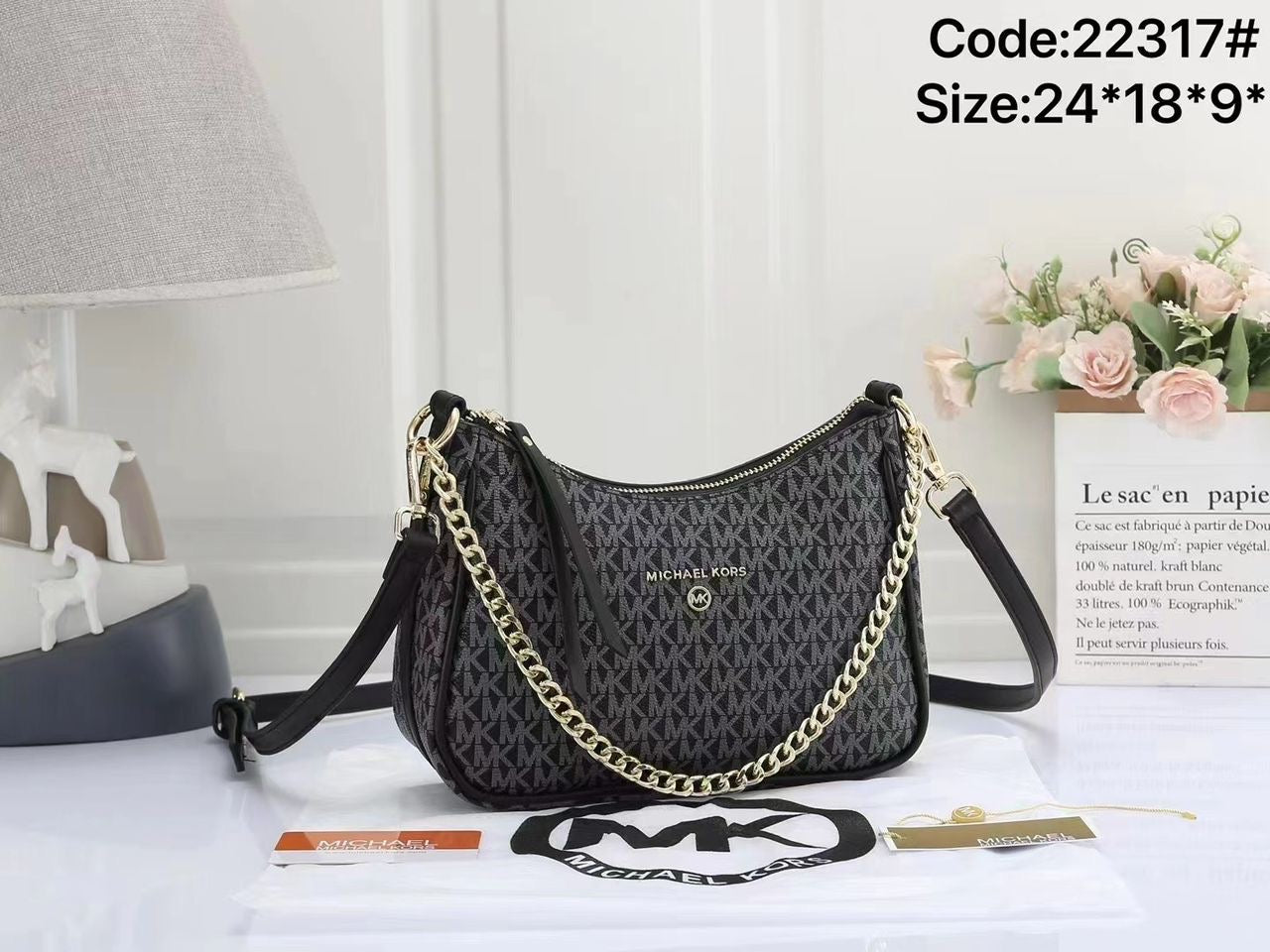 Michael Kors Signature Chain Shoulder & Crossbody Bag – Black Monogram