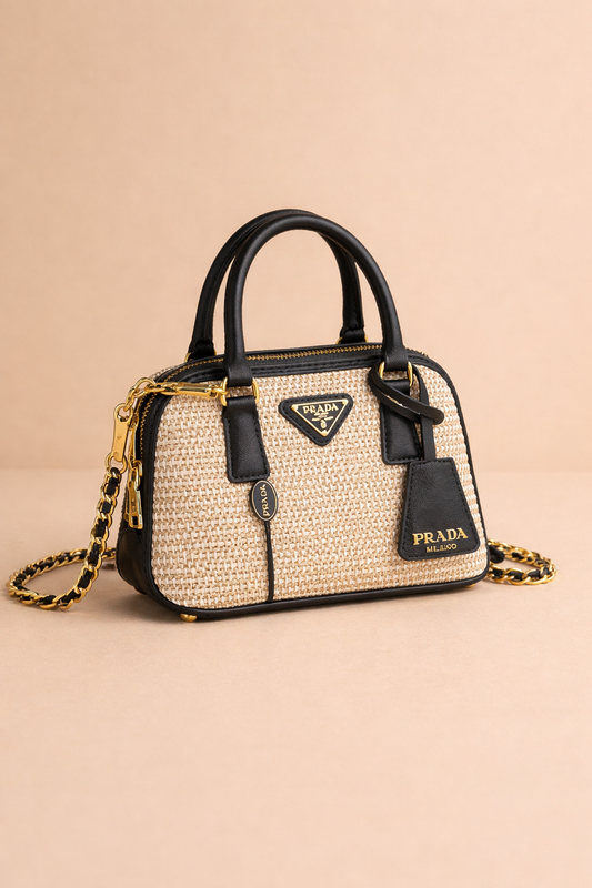 Prada Woven Mini Bag Beige & Black