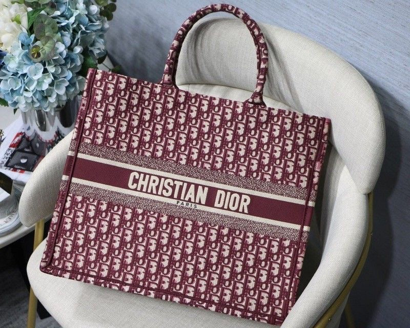 Christian Dior Red Canvas Medium Oblique Book Tote Bag