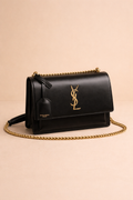 Saint Laurent Sunset Medium Bag in black with gold hardware
