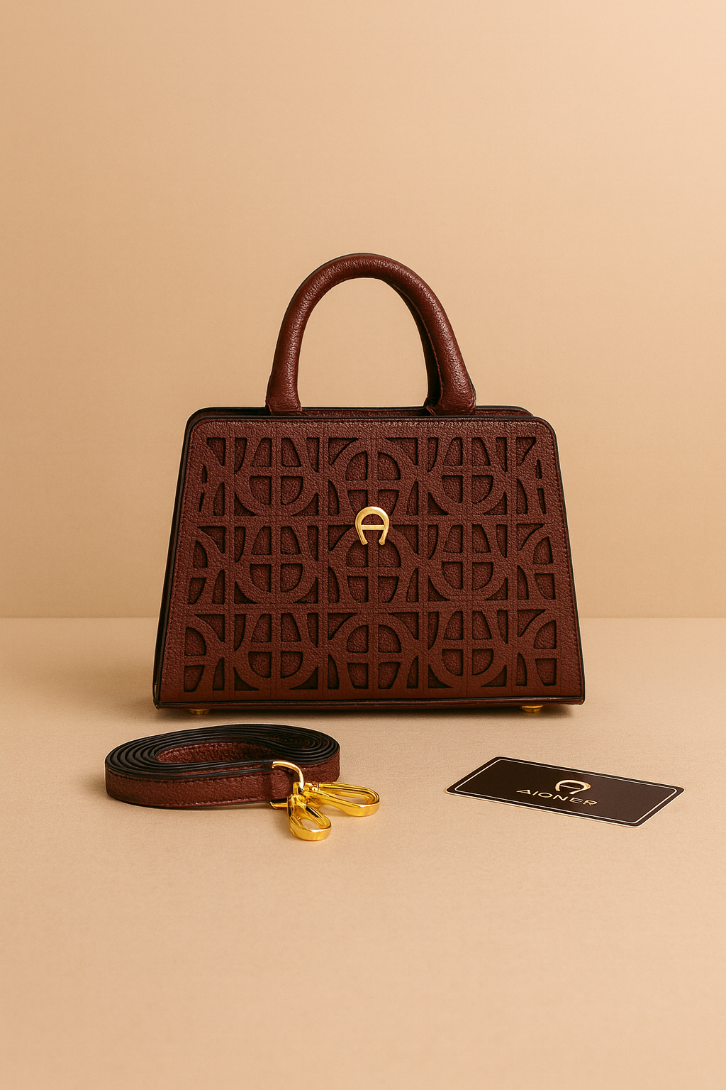 Aigner Burgundy Structured Top Handle Bag
