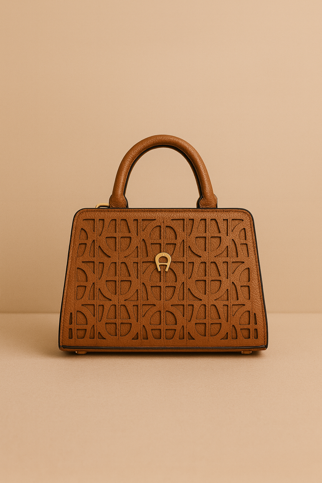 Aigner Structured Top Handle Bag – Tan Brown