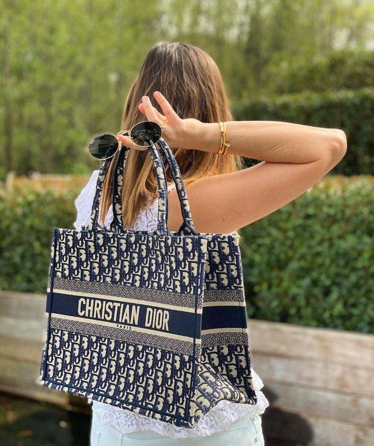 Christian Dior Blue Canvas Medium Oblique Book Tote Bag