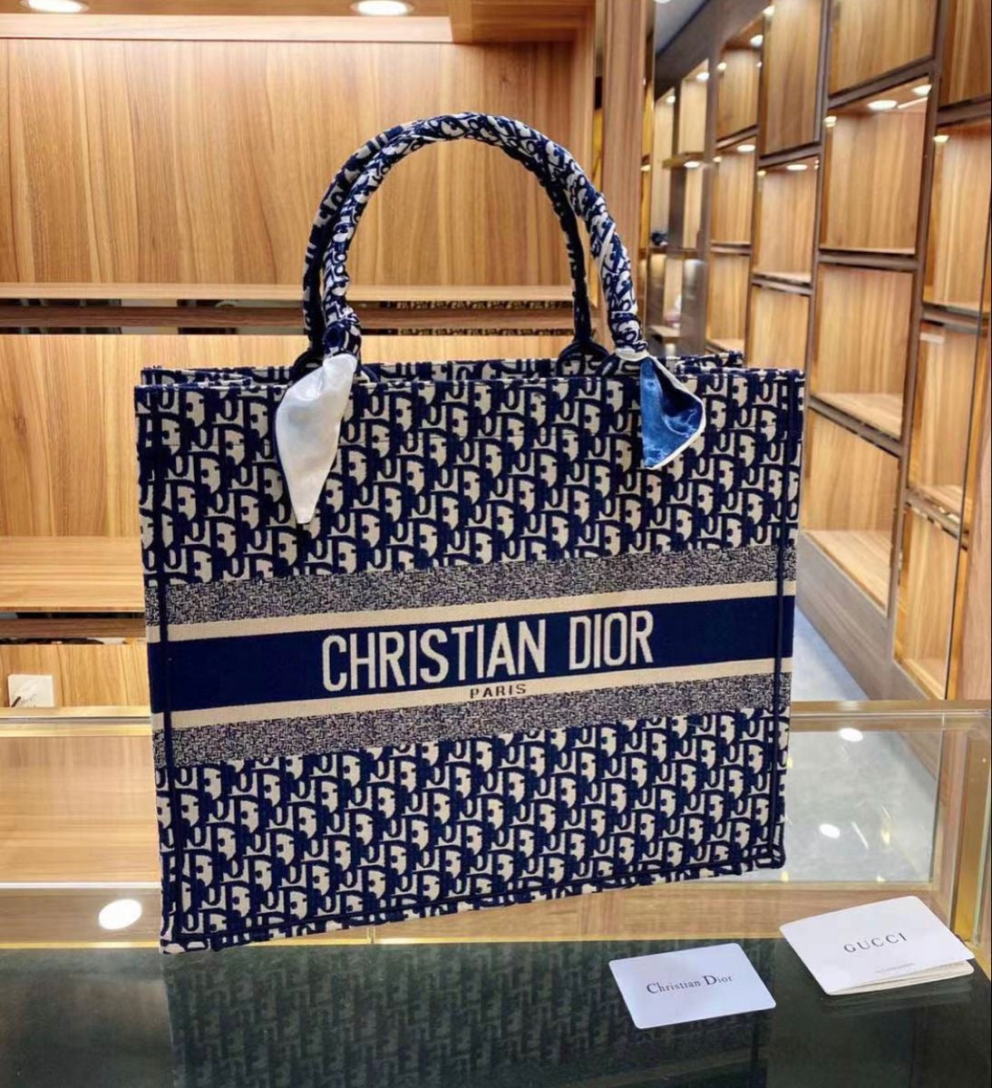 Christian Dior Blue Canvas Medium Oblique Book Tote Bag