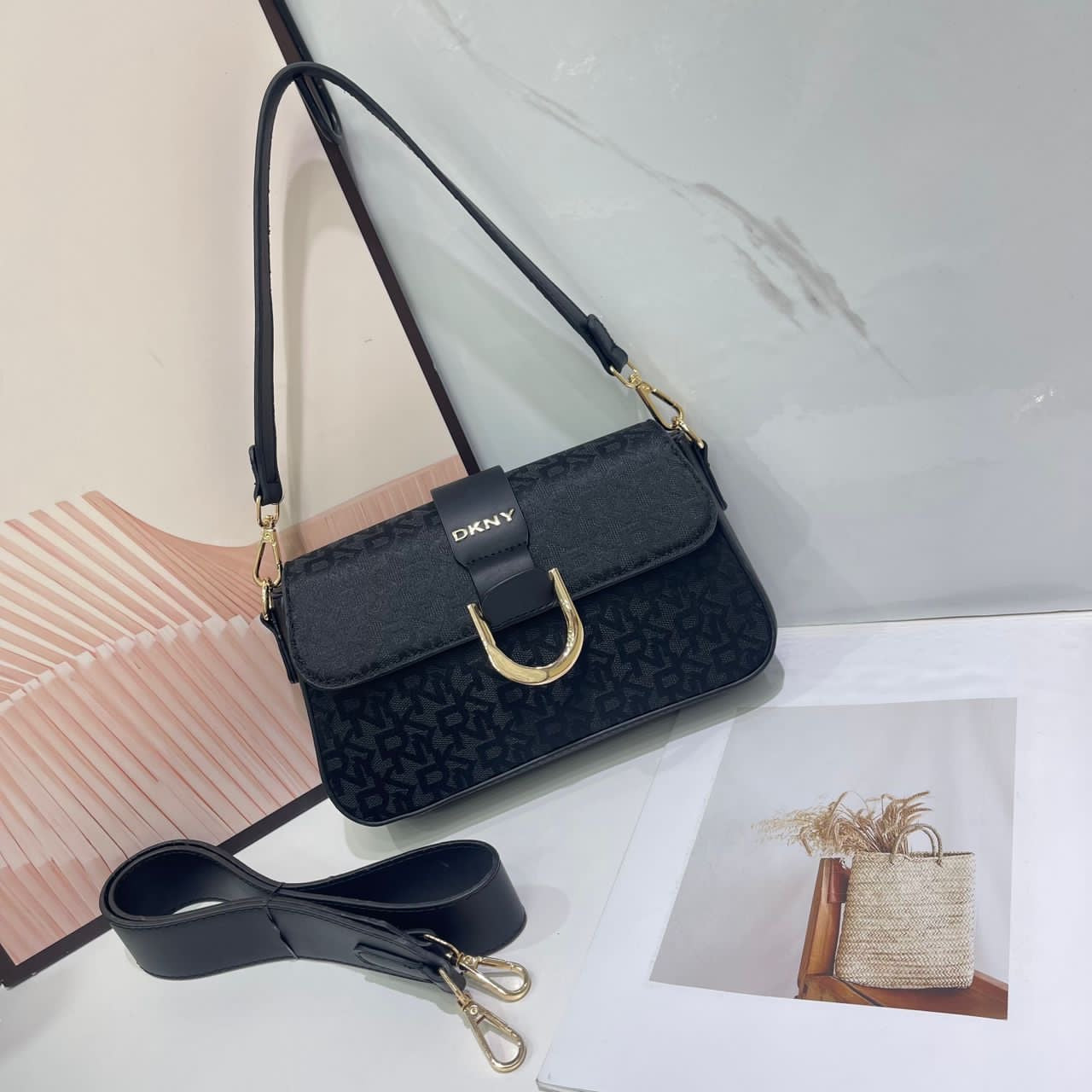 DKNY Full Black Texture Handbag