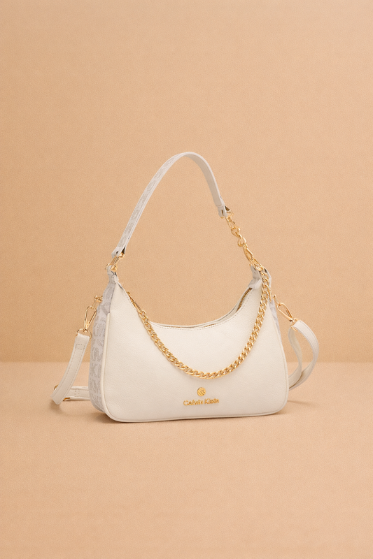 Michael Kors White Shoulder Bag with Gold Chain