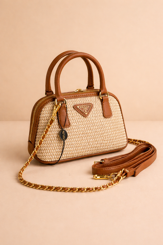 Prada Woven Mini Bag Beige & Brown