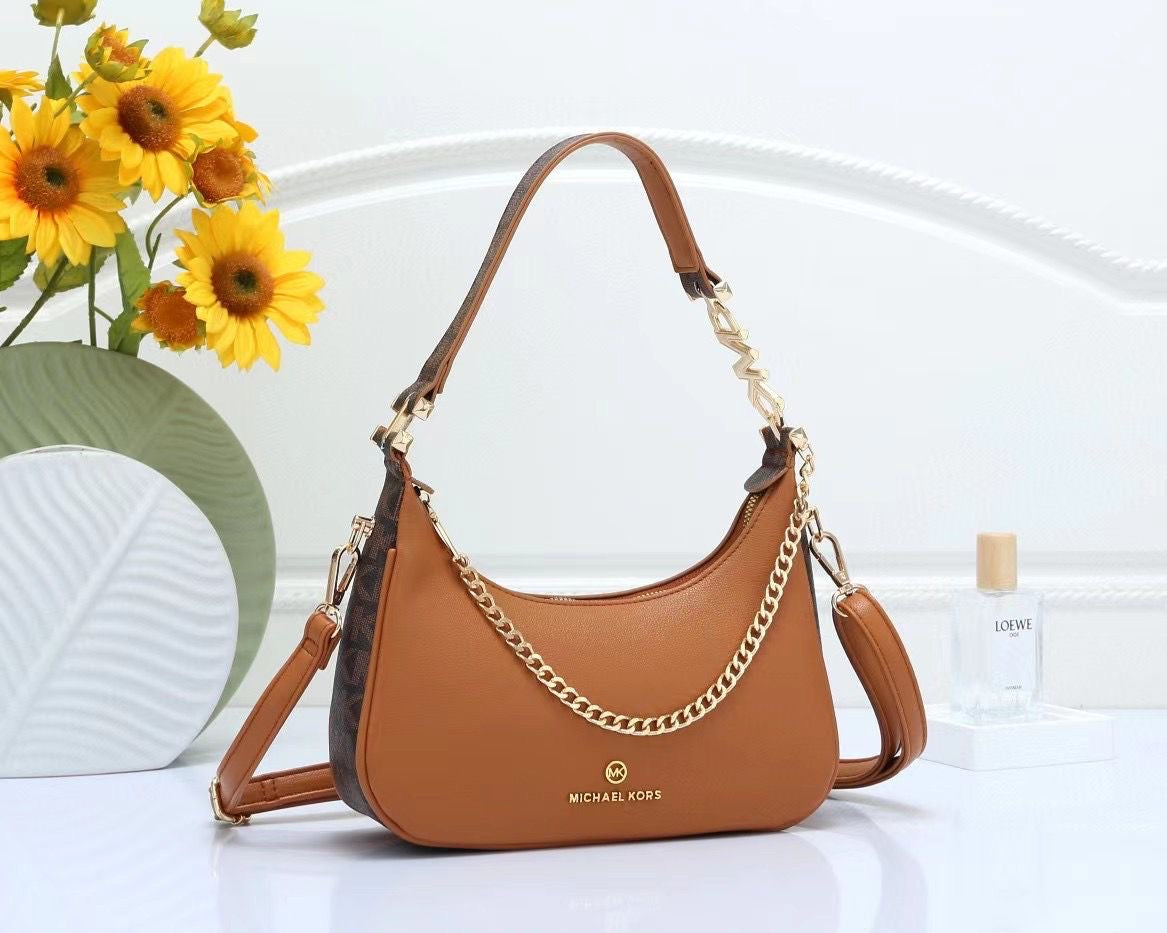 Michael Kors Brown Shoulder Bag with Gold Chain