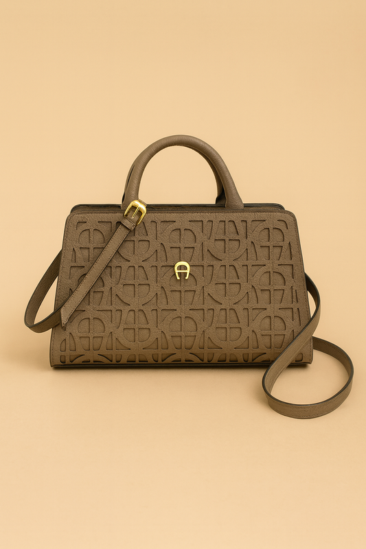 Aigner Structured Top Handle Bag – Taupe Grey