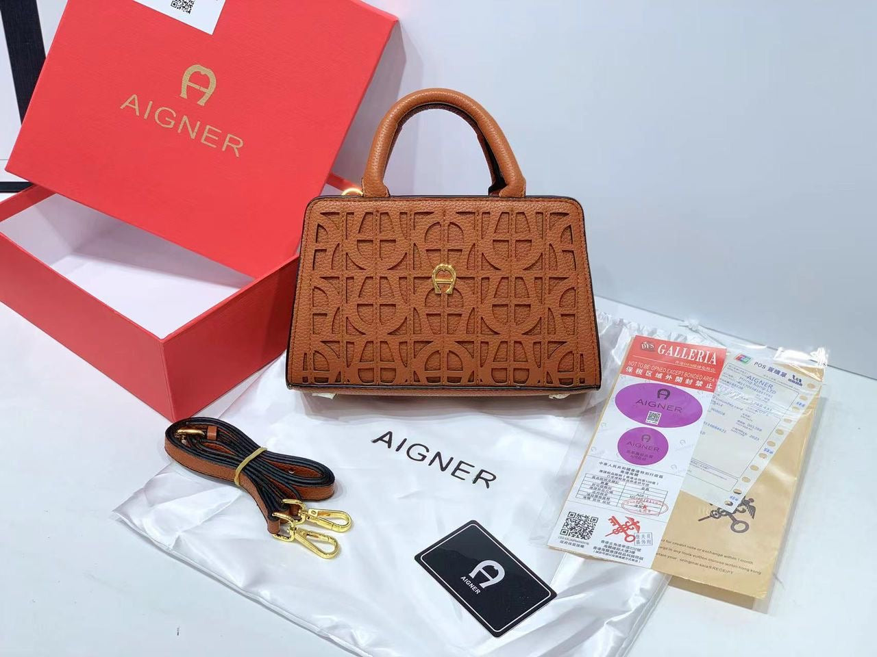 Aigner Structured Top Handle Bag – Tan Brown