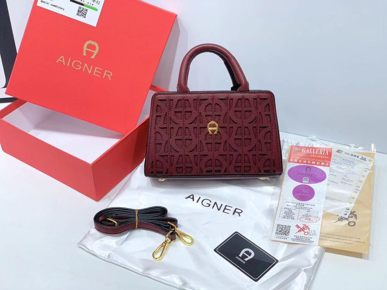 Aigner Burgundy Structured Top Handle Bag