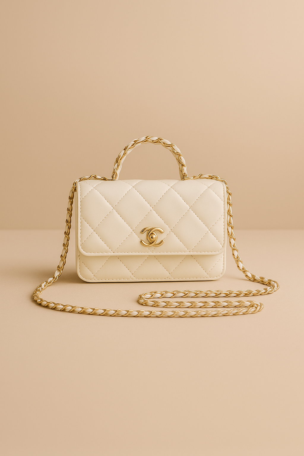Chanel Style Quilted Chain Shoulder & Crossbody Bag – White