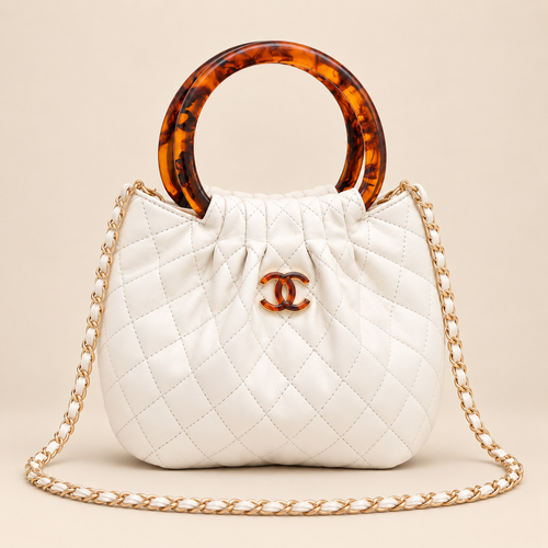 Chanel quilted resin ring top handle bag in ivory