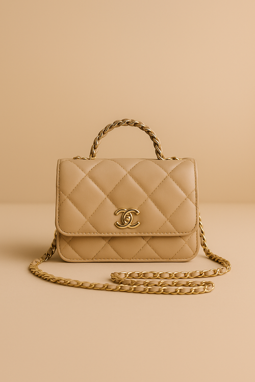 Chanel Style Quilted Chain Bag in Beige