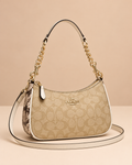 Coach Teri Signature Chain Shoulder Bag Light Khaki Chalk Snake
