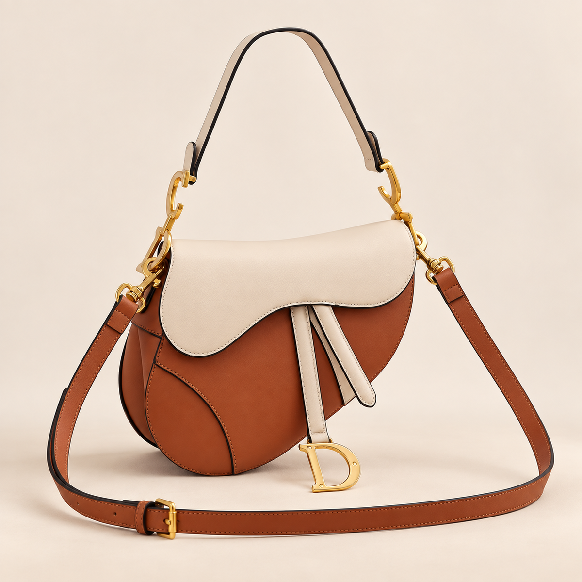 Dior Saddle Colorblock Shoulder Bag Cognac Cream - Feccini UAE